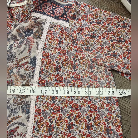 Knox Rose - Peasant Boho - Sheer Blouse - Keyhole Tassel - Bell Sleeves - Large - Picture 3 of 10